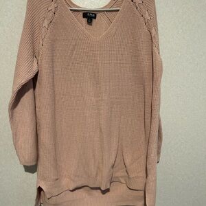 Women’s Baby Pink Pullover Sweater With Now Tie Accents On The Shoulder Large